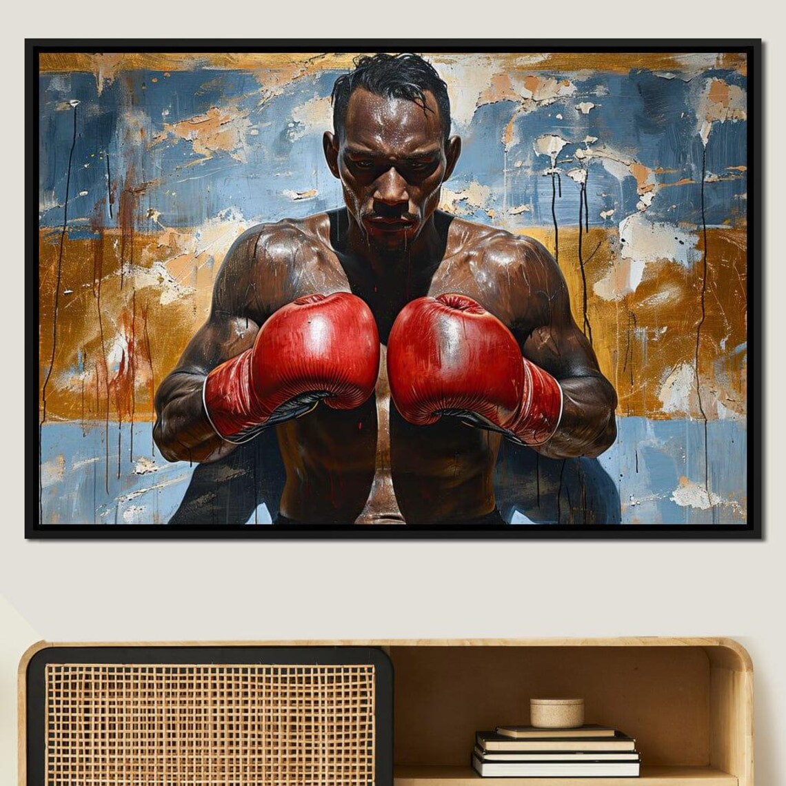 Intense Boxer Red Gloves Graffiti Fight Night Sports Spirit Poster