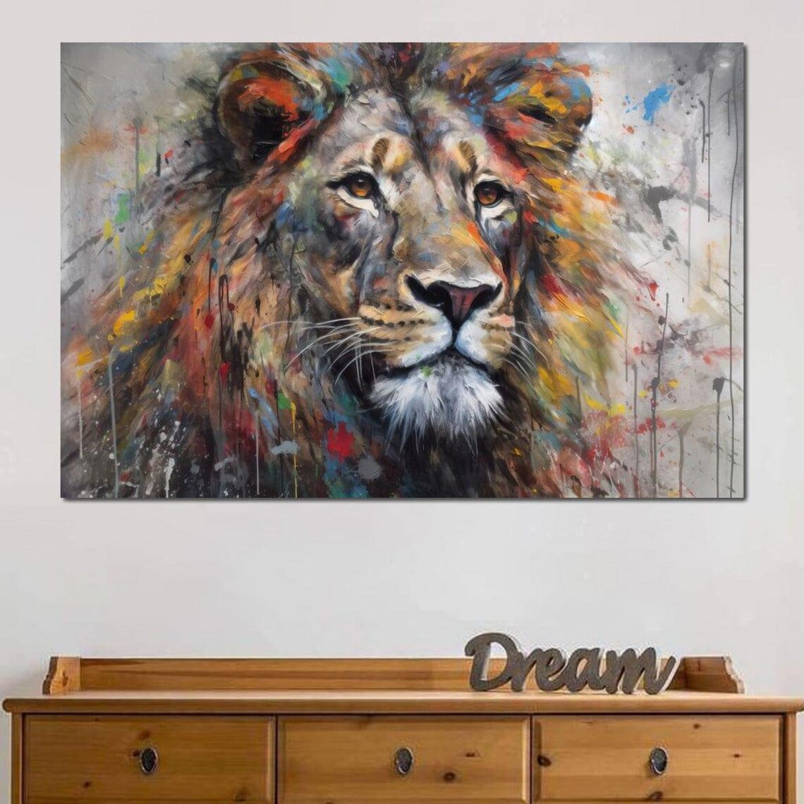 Urban Jungle Lion Jungle Decor Colorful Lion Wall Art Fierce Wildlife Home Decor Safari Animal Portrait By Nichecanvas - Image 4