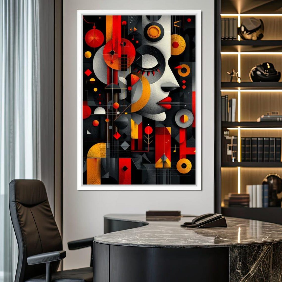 Abstract Geometric Woman Profile Red Black Gold Modern Wall Art Poster - Image 3