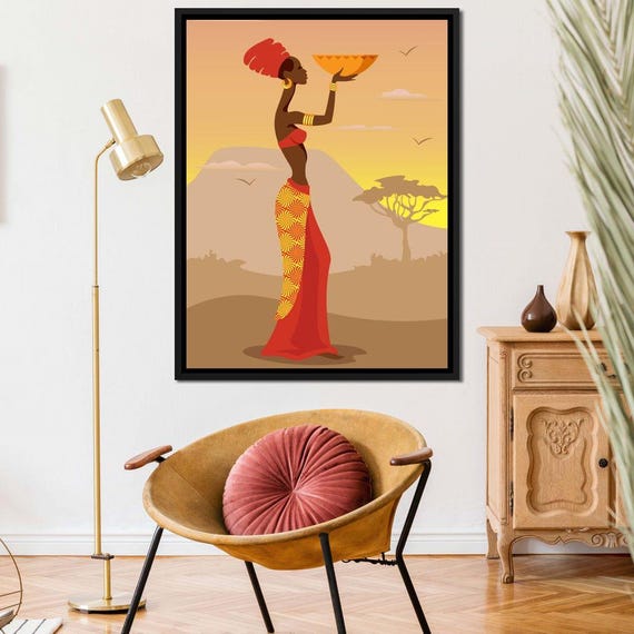 African Offering African Art Print Tribal Wall Decor Elegant Woman Cultural Heritage Sunset Art By Nichecanvas