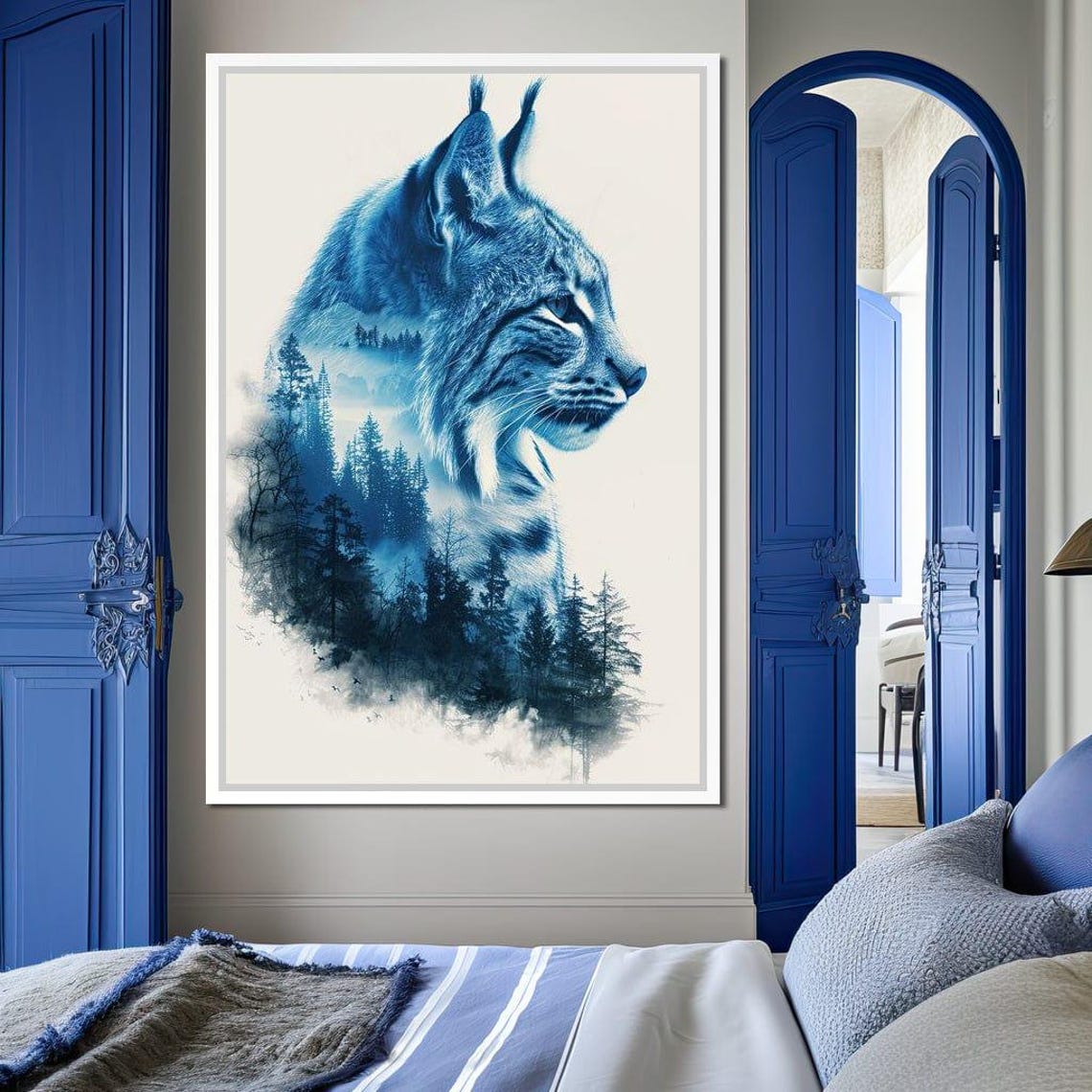 Blue Lynx Portrait With Forest Double Exposure Wildlife Poster - Image 4