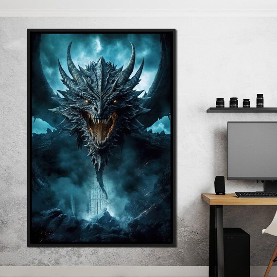 Dragon Lords Majestic Majesty Epic Dragon Wall Art Gothic Decor Fierce Blue Dragon Dark Fantasy Home Decor By Nichecanvas