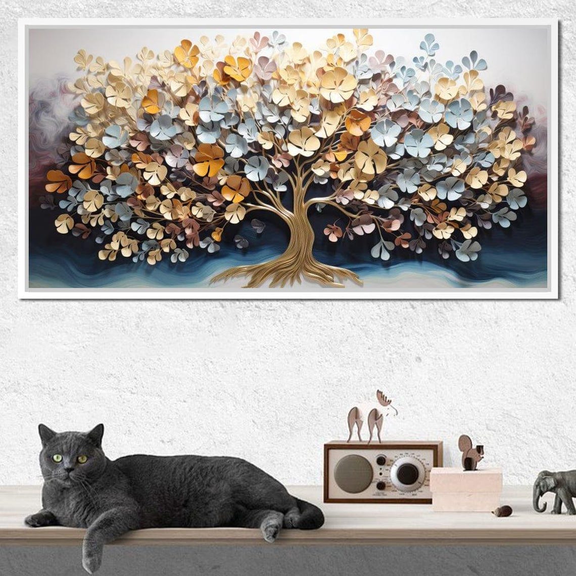 Golden Tree Of Life Pastel Blossom Leaves Panoramic Nature Wall Art - Image 4