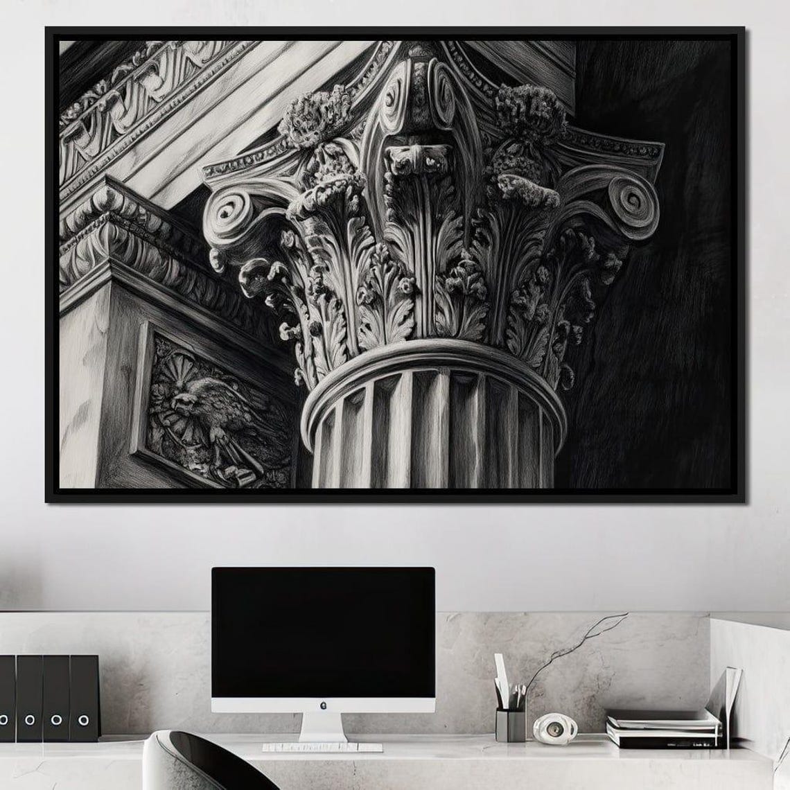 Ornate Corinthian Roman Column Black White Architecture Art Poster - Image 3