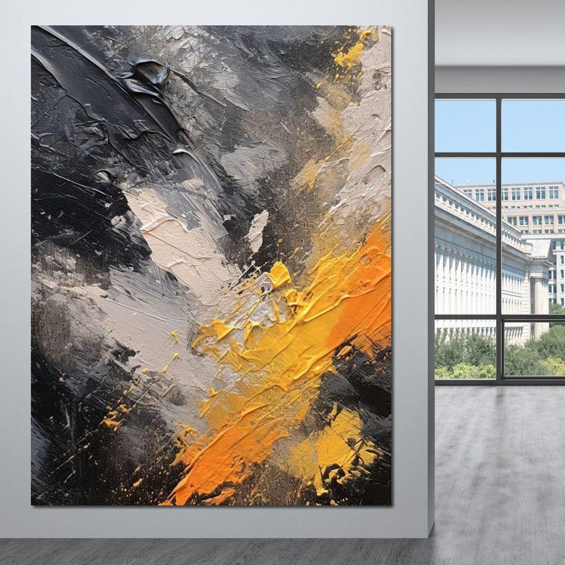 Black Gray and Gold Textured Abstract Oil Painting Modern Wall Art - Image 4