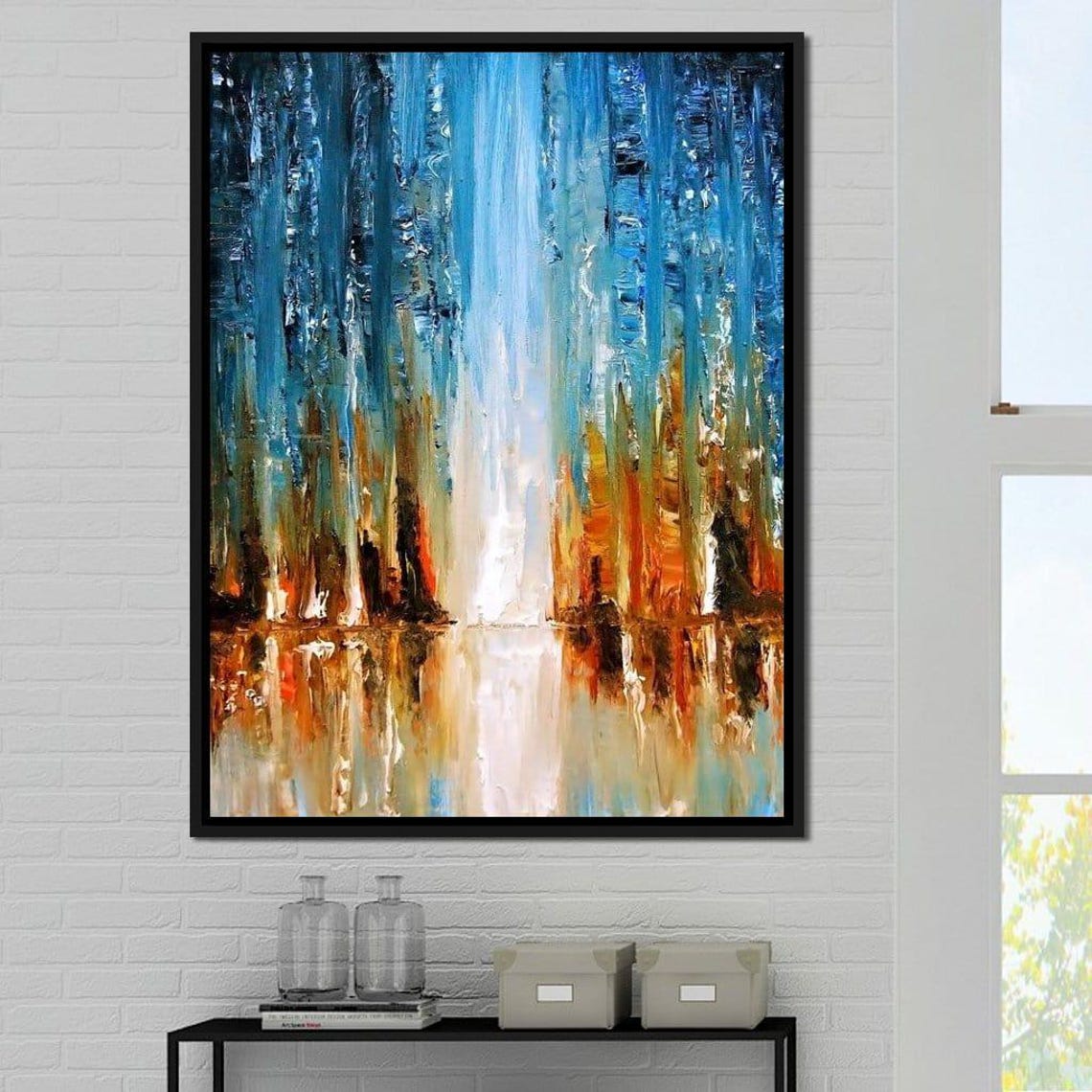 Blue Orange Reflective Water Impasto Abstract Oil Painting Poster - Image 3