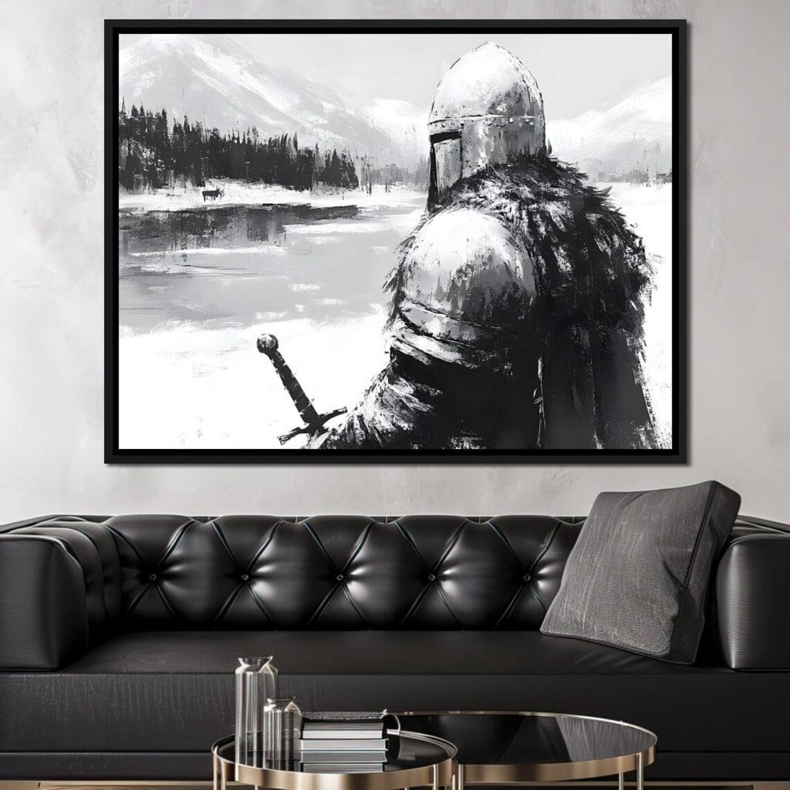 Lone Knight By Frozen Lake With Sword In Winter Fantasy Poster - Image 3