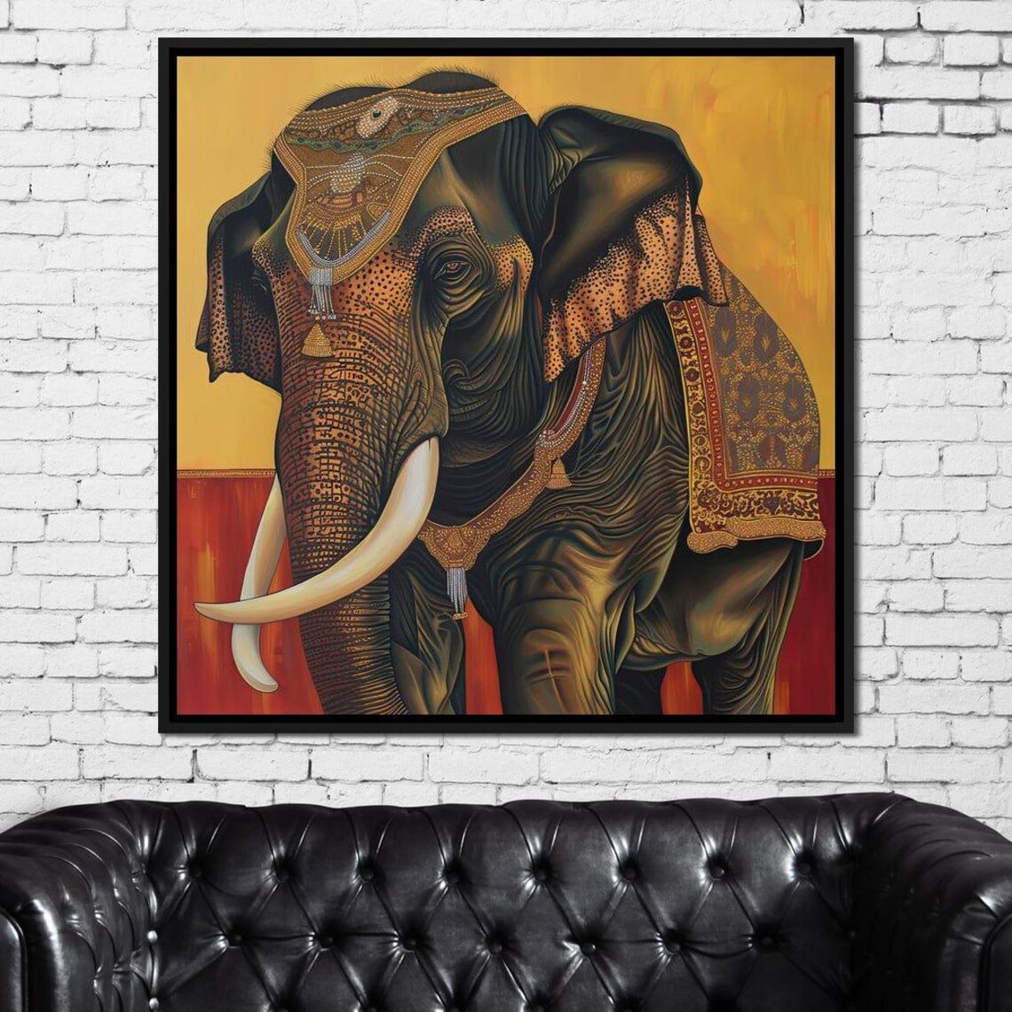 Indian Festival Elephant Ornate Caparison Amber Wildlife Wall Art - Image 4
