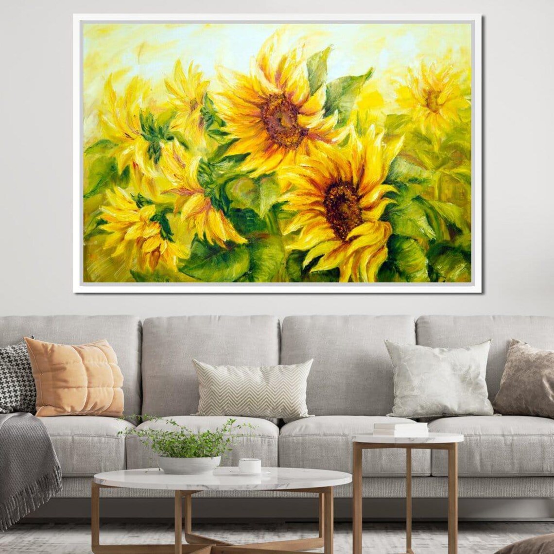 Yellow Sunflower Field Oil Painting Bright Cheerful Floral Art Poster