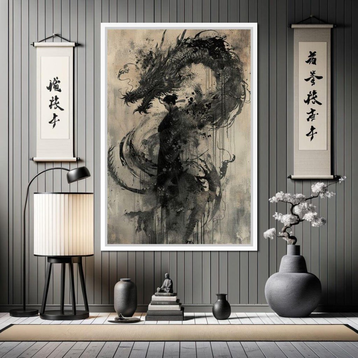 Samurai Dragon, Dark Fantasy Japanese Myth Art Print - Image 2