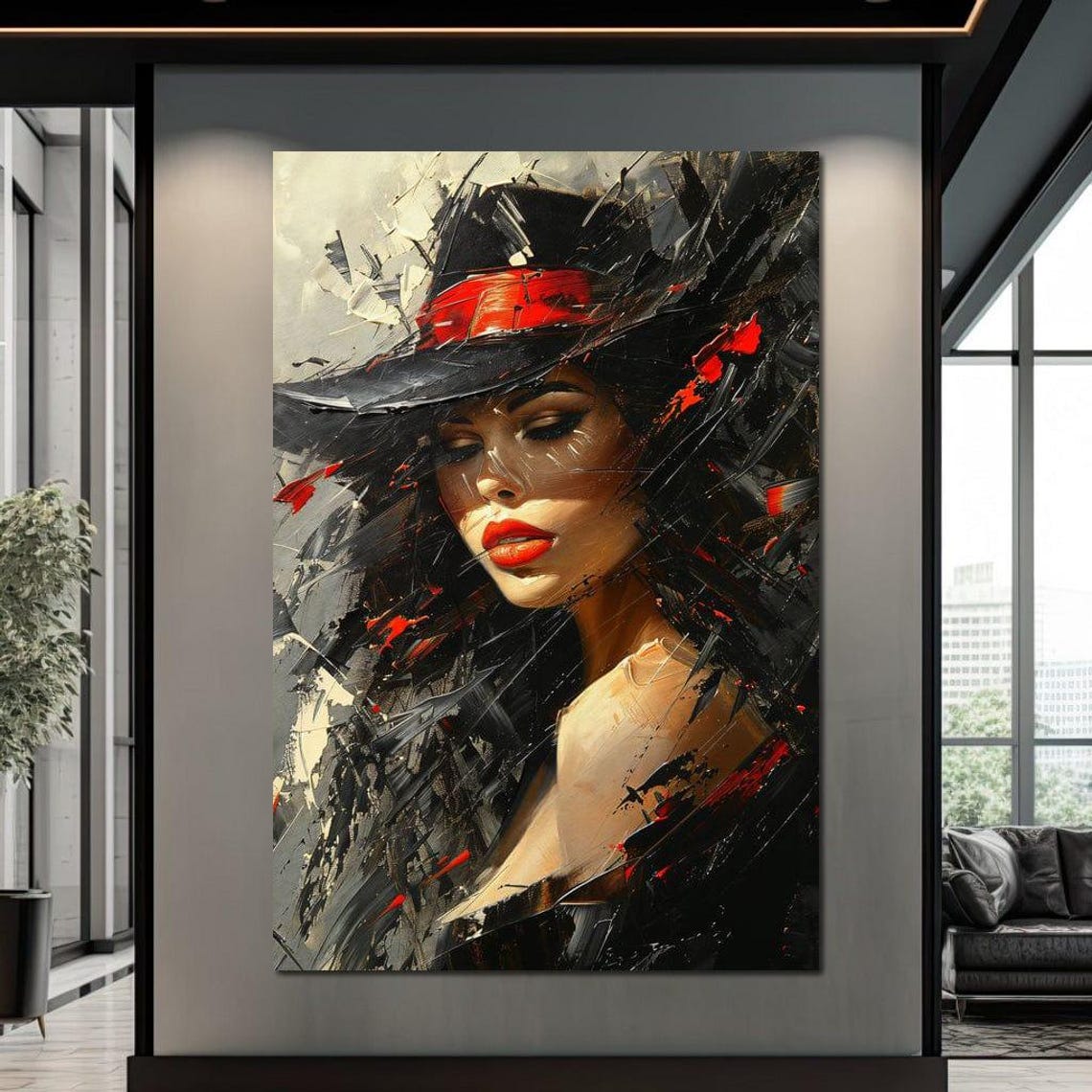 Mystique Fedora Woman Autumn Dramatic Expressionist Portrait Print - Image 4