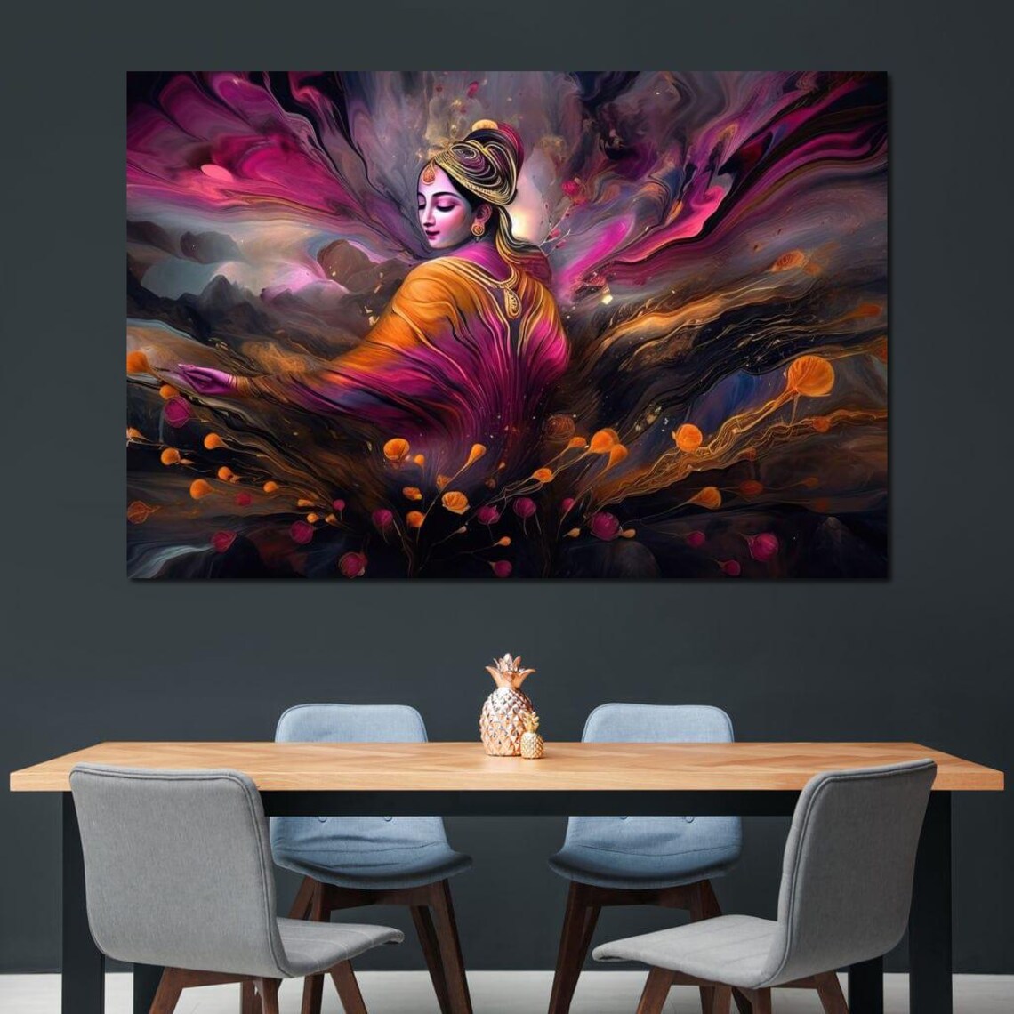 Blissful Krishna Cosmic Smoke Swirl Blue Hindu Spiritual Art Poster - Image 2