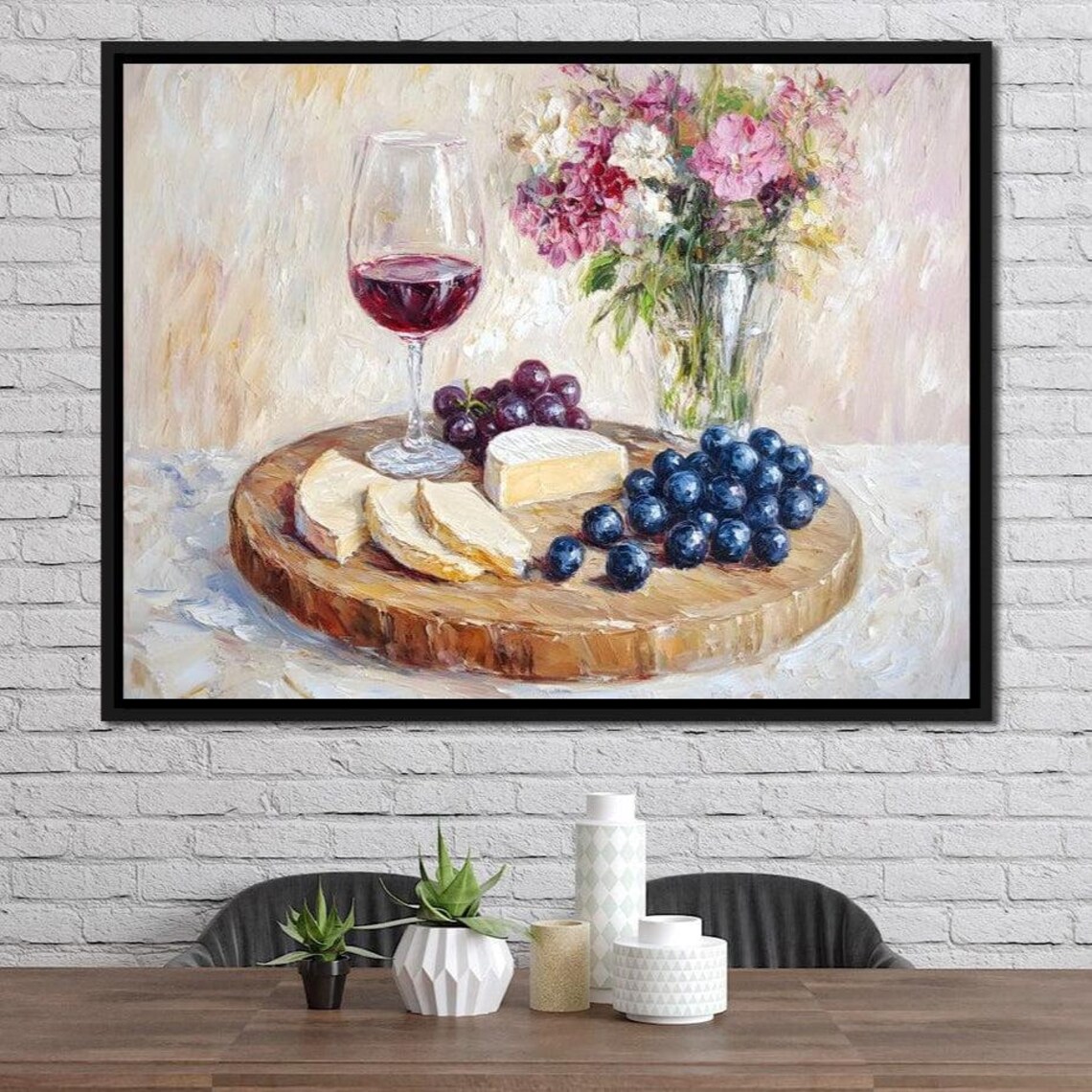 Red Wine Glass And Cheese Board Rustic Country Still Life Poster