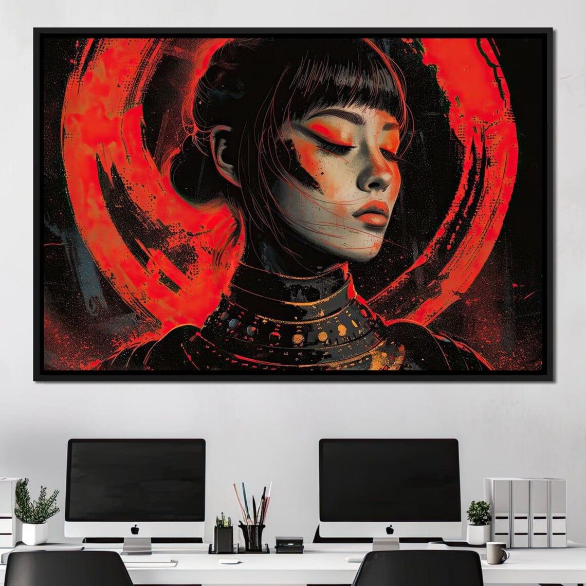 Japanese Geisha Red Moon Warrior Woman Fantasy Portrait Art Print - Image 4