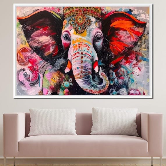 Creative Lord Ganesh Hindu Wall Art Vibrant Colors Spiritual Home Decor Ethnic Hindu Deity Art Divine Decor By Nichecanvas