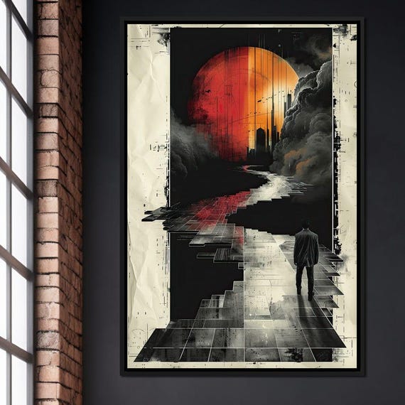 Eternal Dusks Somber Path Surreal Landscape Wall Art Modern Home Decor Urban Sunset Aesthetic Thoughtful Art By Nichecanvas