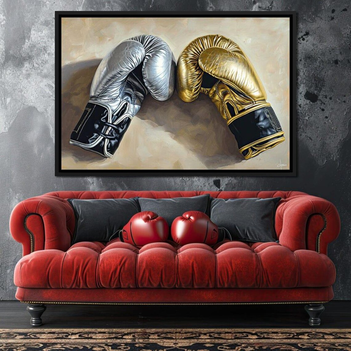 Silver Gold Boxing Gloves Champion Pair Vintage Fight Sports Wall Art - Image 3