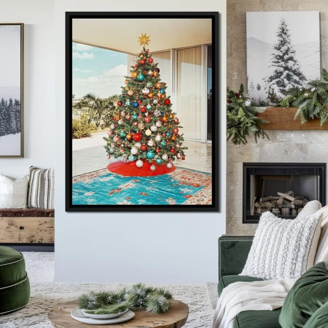 Colorful Christmas Tree By The Window Tropical Patio View Poster