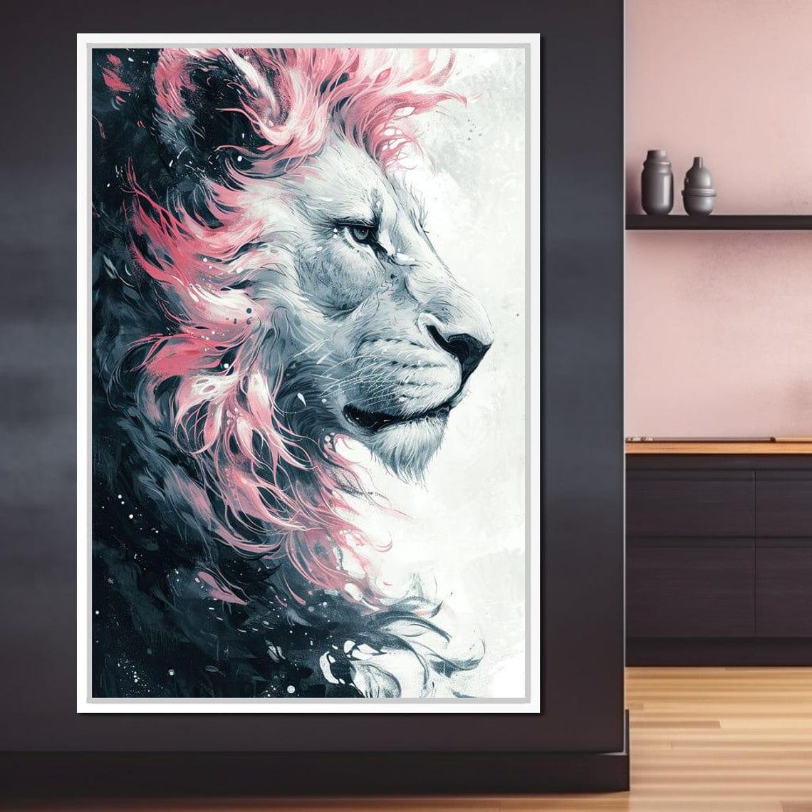 White Lion Pink Mane Watercolor Bold Modern Animal Art Poster - Image 4