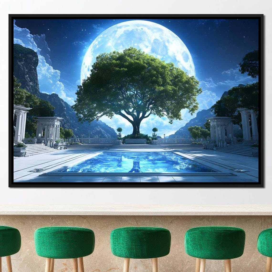 Moonlit Tree Sanctuary With Reflecting Pool Night Sky Poster - Image 2