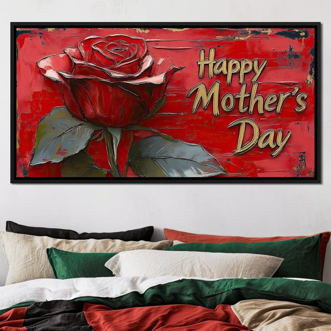 Happy Mothers Day Red Rose Gold Script Distressed Floral Gift Poster - Image 4