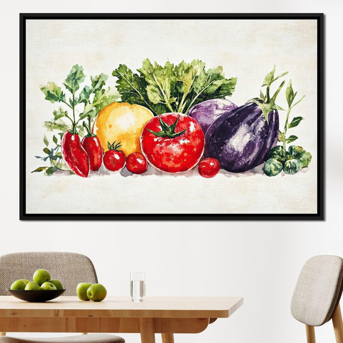 Watercolor Garden Harvest Tomato Eggplant Pepper Rustic Kitchen Art