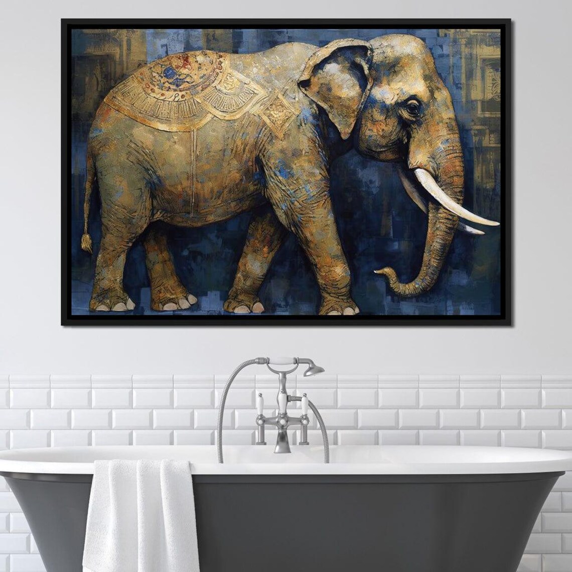 Majestic Elephant Textured Gold Blue Walking Wildlife Wall Art - Image 3