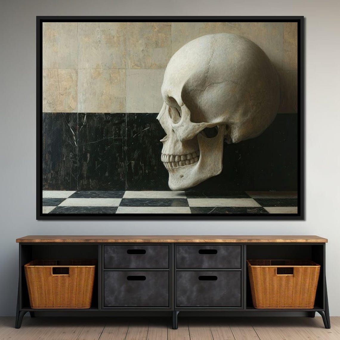 Eternal Silence Unearthed Skull Art Dark Aesthetic Monochrome Home Decor Gothic Design Modern Minimalism By Nichecanvas - Image 4