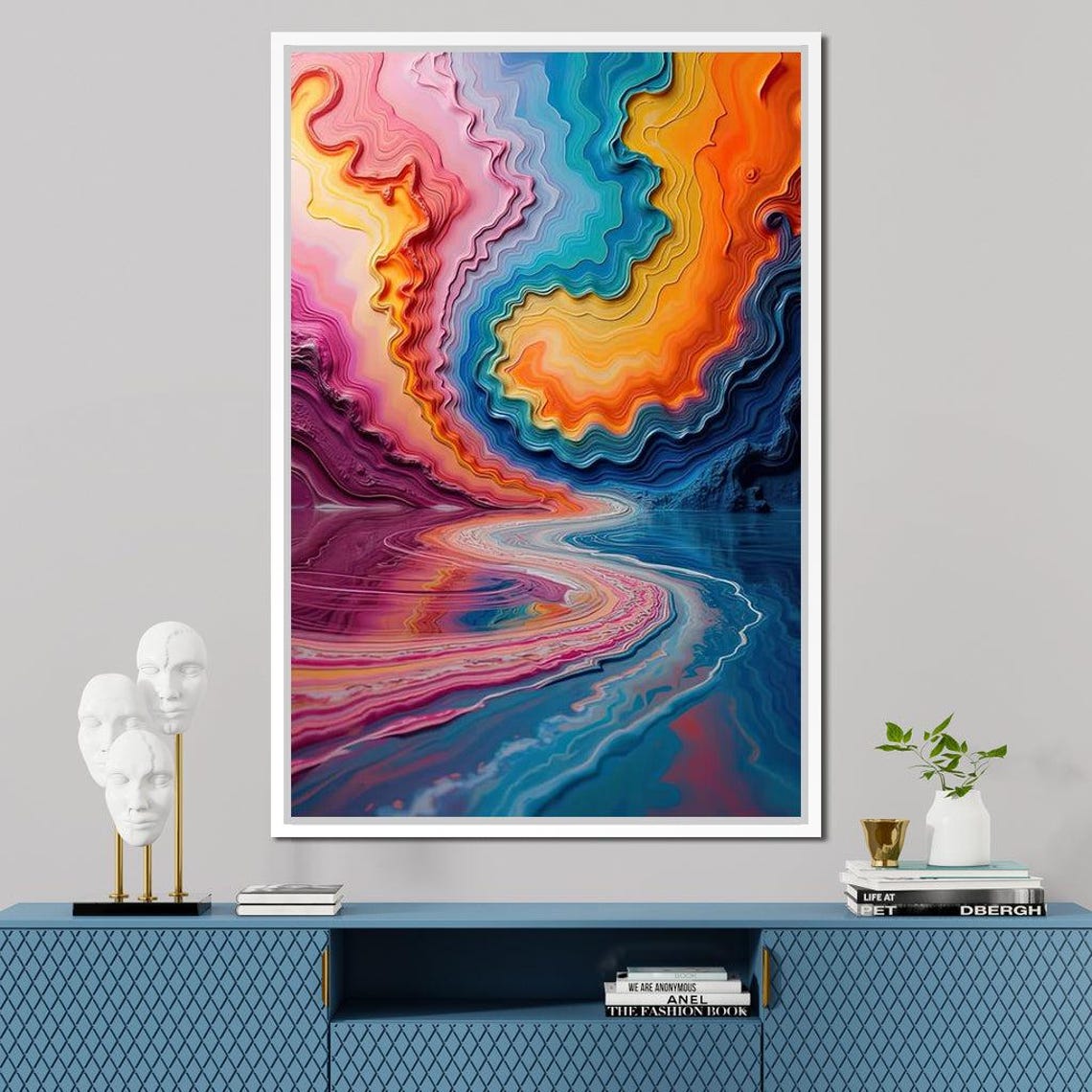 Abstract Flowing Color Waves Rainbow Texture Vibrant Modern Art Poster - Image 3