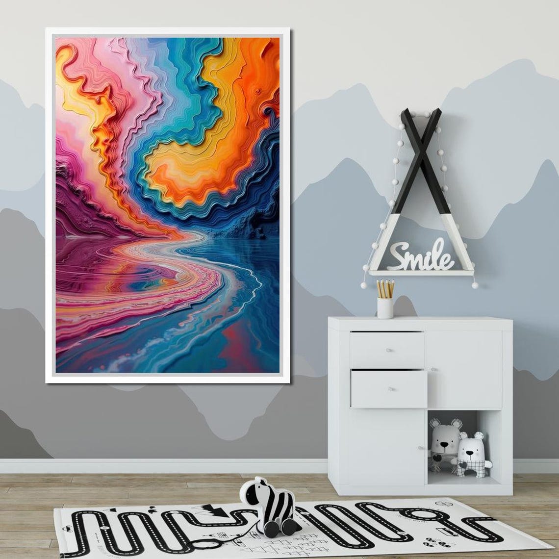 Abstract Flowing Color Waves Rainbow Texture Vibrant Modern Art Poster - Image 2
