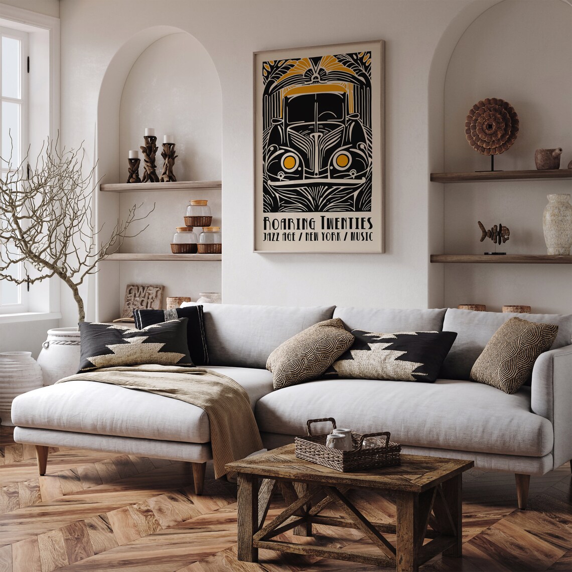Art Deco Poster New York City Wall Art Black And Beige 20s Retro Wall Decor Art Nouveau Print Vintage Car Poster Roaring Twenties Art - Image 2