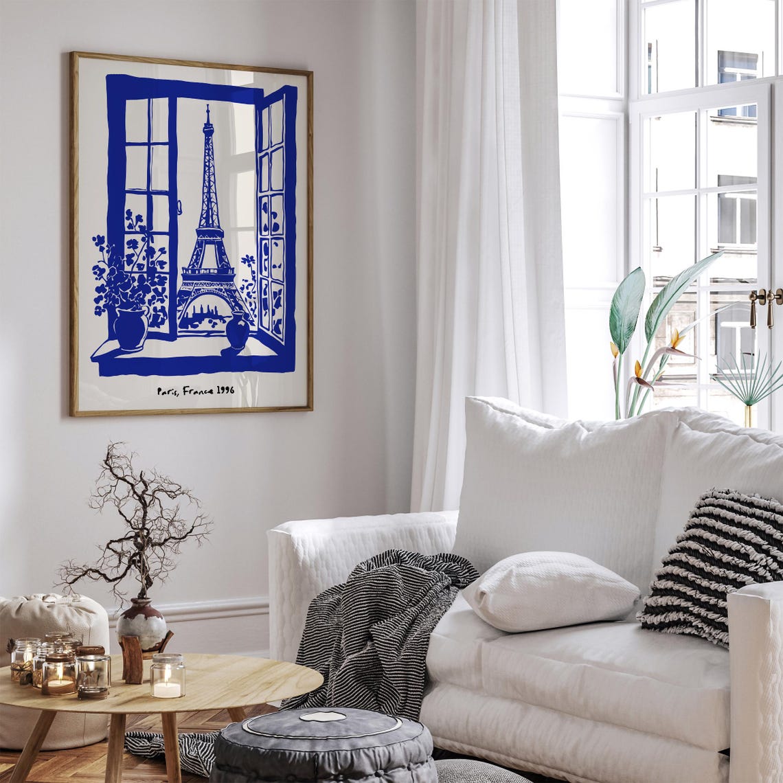 Paris France 1996 Blue Ink Eiffel Tower French Window View Poster - Image 6