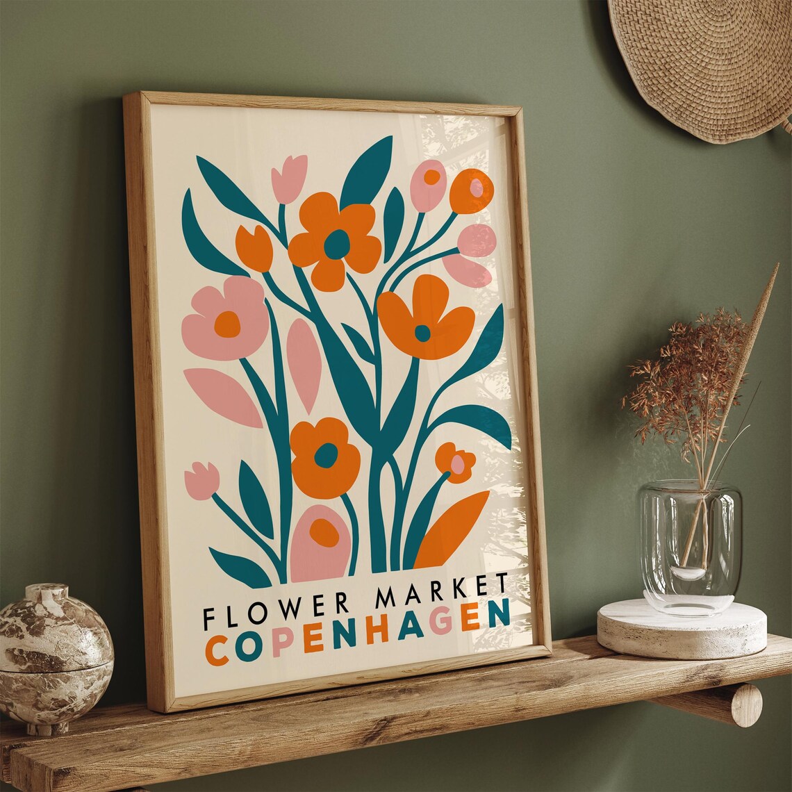 Vibrant Flower Market Copenhagen Orange Blossom Bouquet Poster