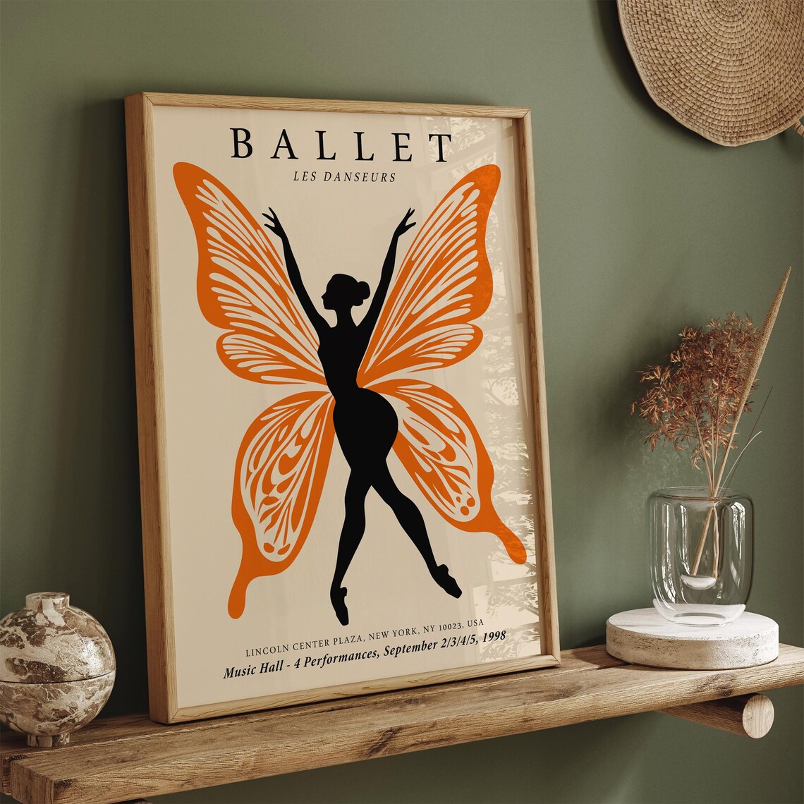 Ballet Les Danseurs 1998 Orange Butterfly Wings Ballerina Poster