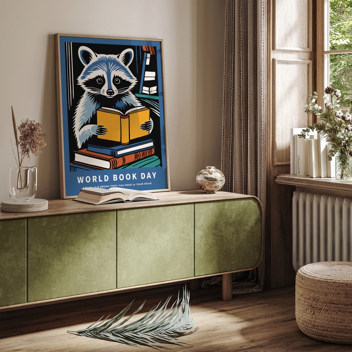 World Book Day Raccoon Reading Books Literary Quote Art Poster - Image 5