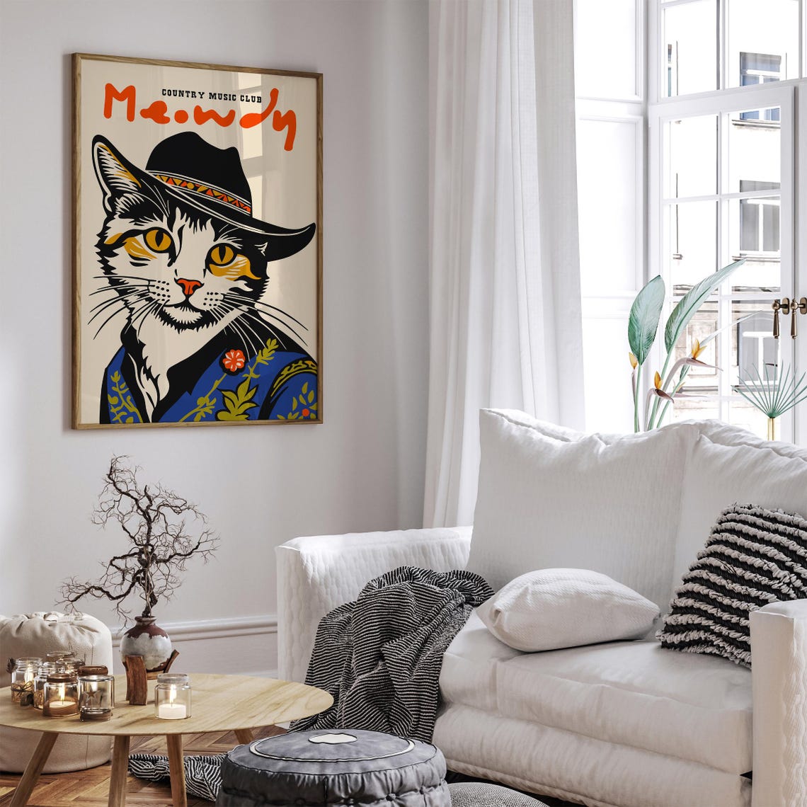 Meowdy Country Music Cat Poster Quirky Western Cowboy Cat Art Print Stylish Wall Decor For Cat Lovers Music Enthusiasts Feline Portrait - Image 6