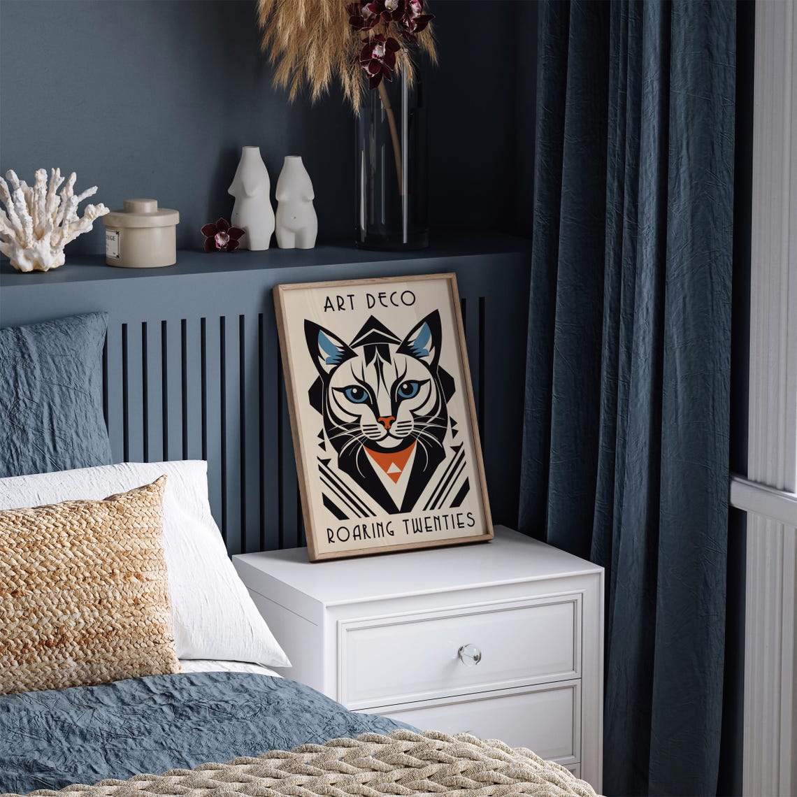 Art Deco Cat Head Blue Eyes Roaring Twenties Geometric Poster - Image 3