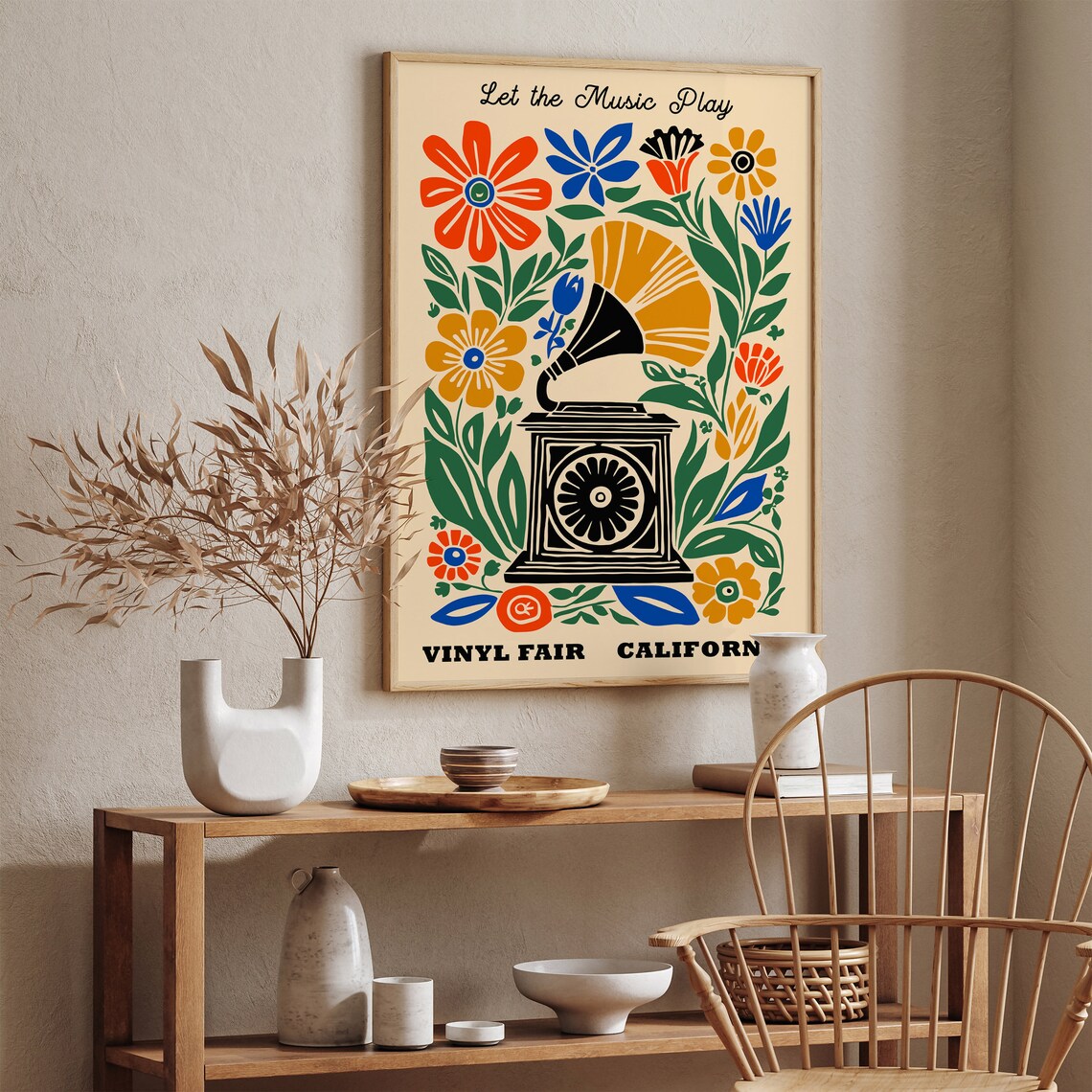 Let the Music Play Vinyl Fair California Folk Gramophone Poster - Image 2