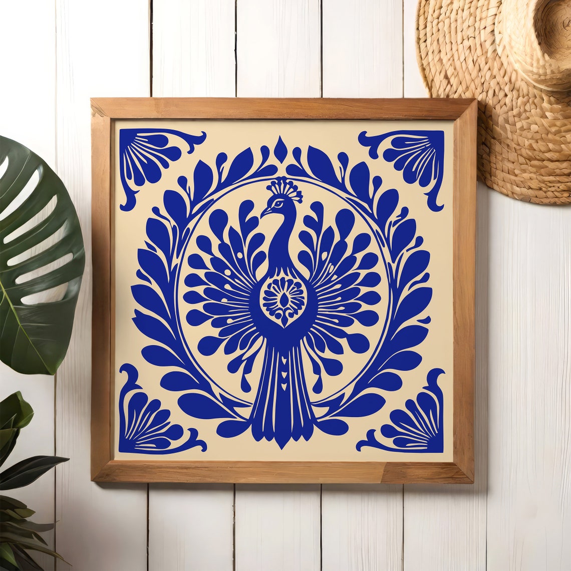 Blue Peacock Mandala Tile Pattern Ornamental Bird Art Poster - Image 3