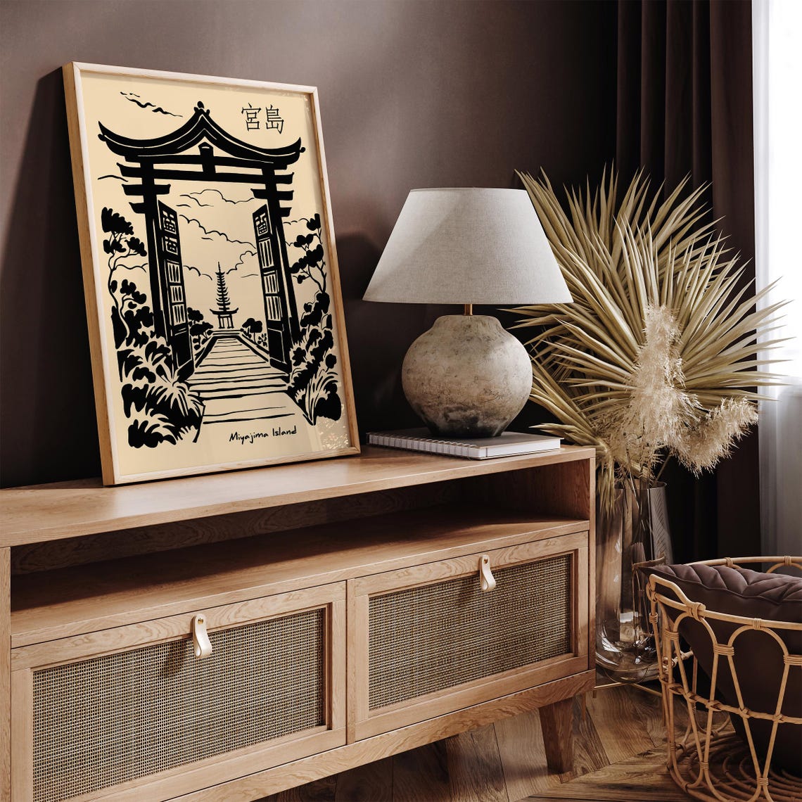 Miyajima Island Zen Torii Gate Black Ink Japanese Travel Poster - Image 3
