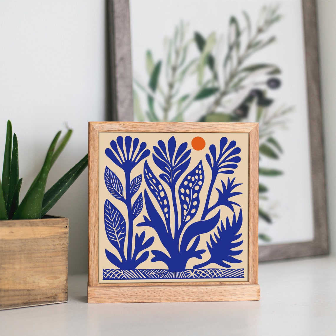 Indigo Blue Botanical Coral Reef Square Ocean Decorative Poster - Image 5