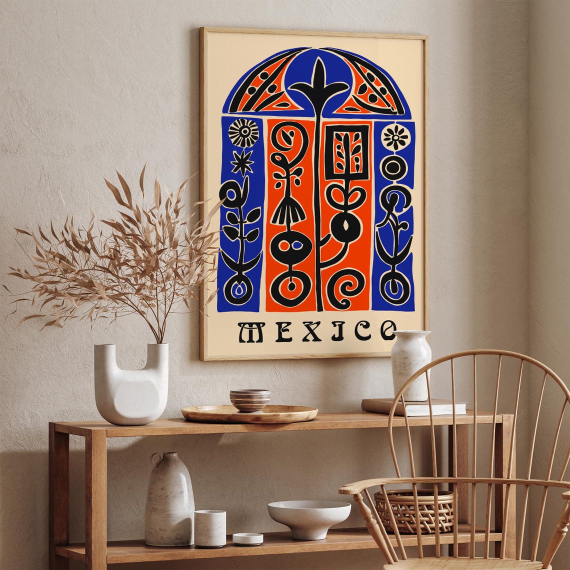 Mexico Orange Blue Folk Art Pattern Cultural Heritage Art Print - Image 4