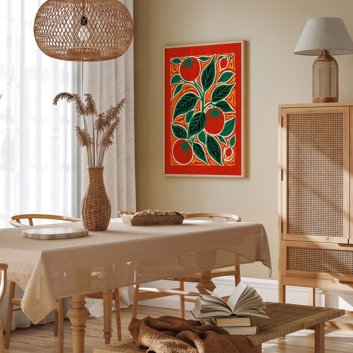 Red Tomato Plant Linocut Style Kitchen Botanical Garden Poster - Image 6