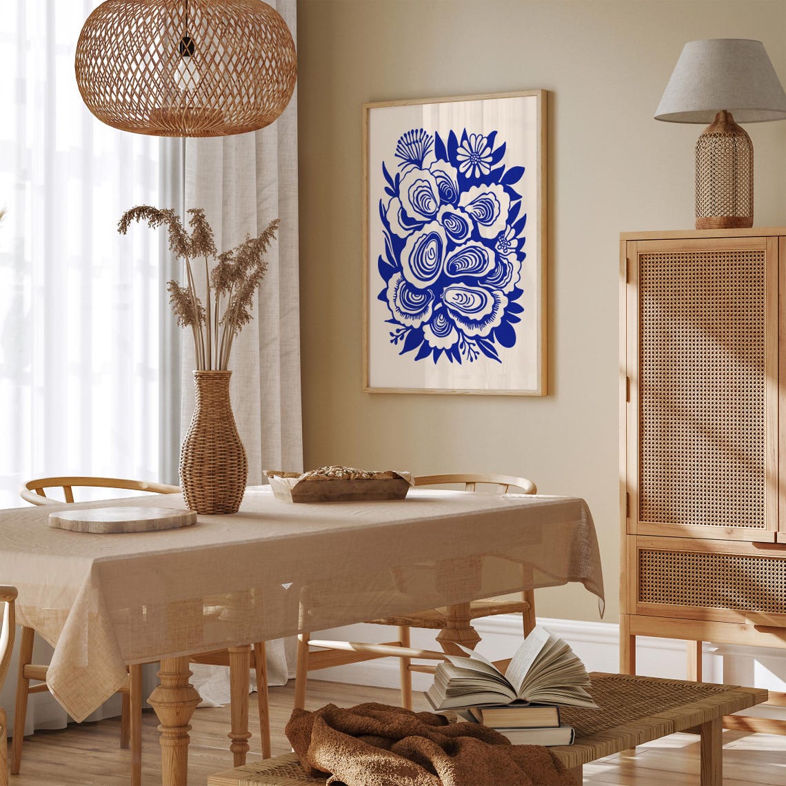 Blue Oyster Bar Seafood Botanical Bouquet Indigo Nautical Style Poster - Image 3