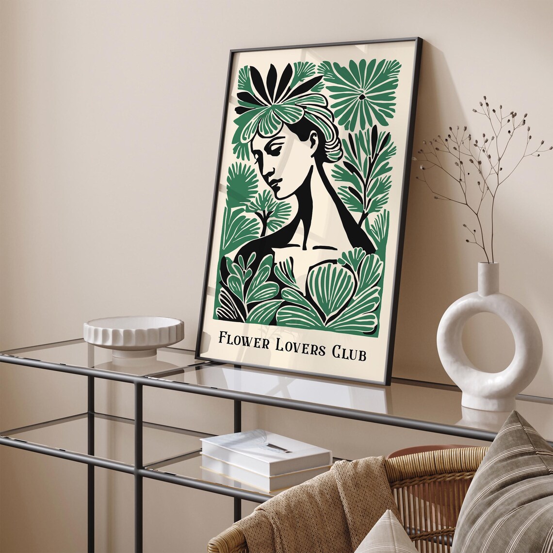 Flower Lovers Club Green Floral Woman Portrait Vintage Art Poster - Image 5