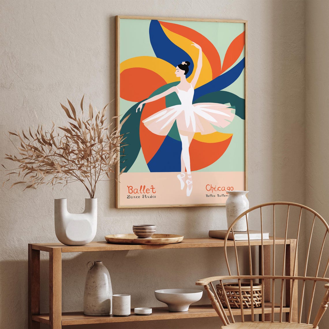 Chicago Ballet Dance Studio Colorful Swirl Ballerina Art Poster - Image 2