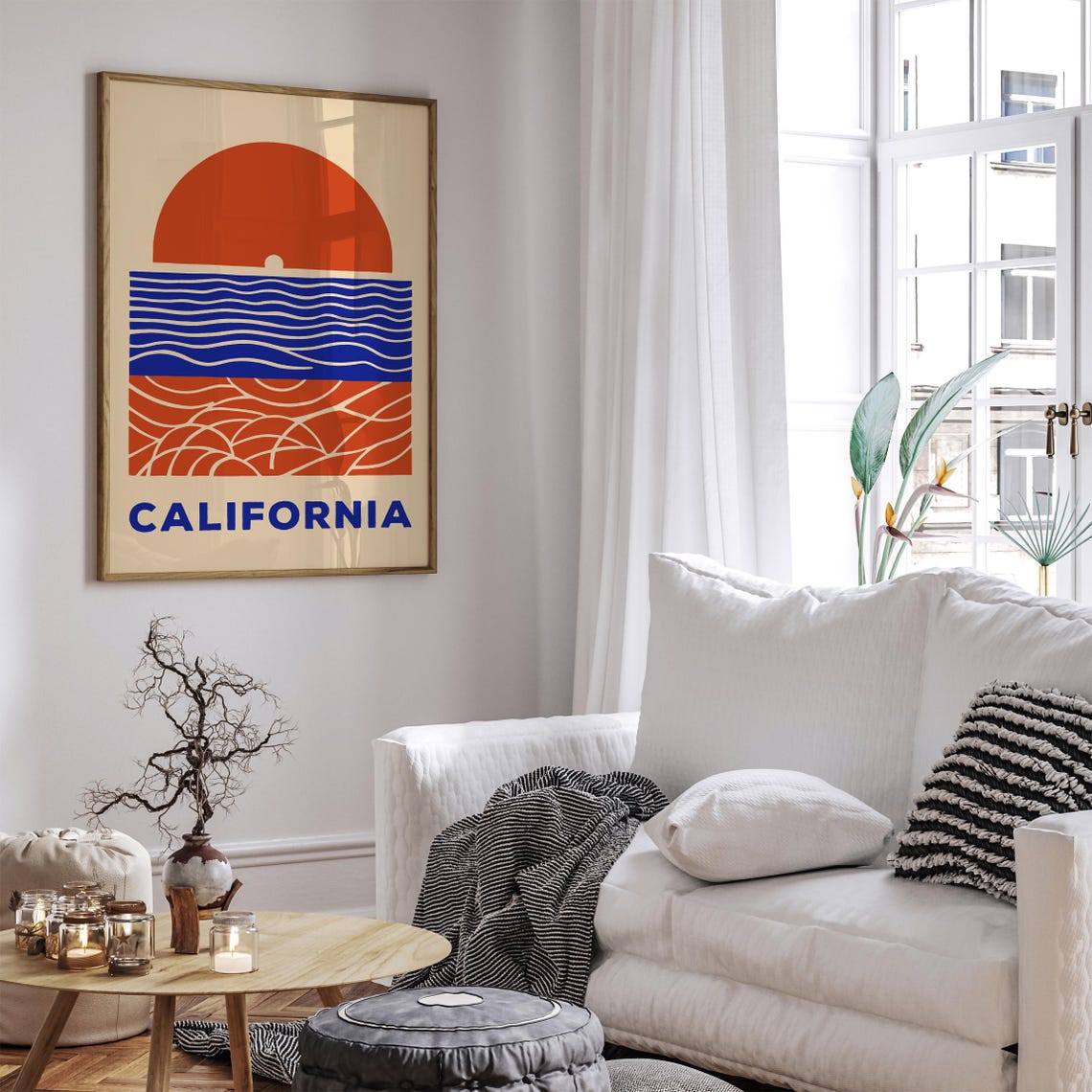 California Sunset Ocean Waves Geometric Coastal Retro Poster - Image 6