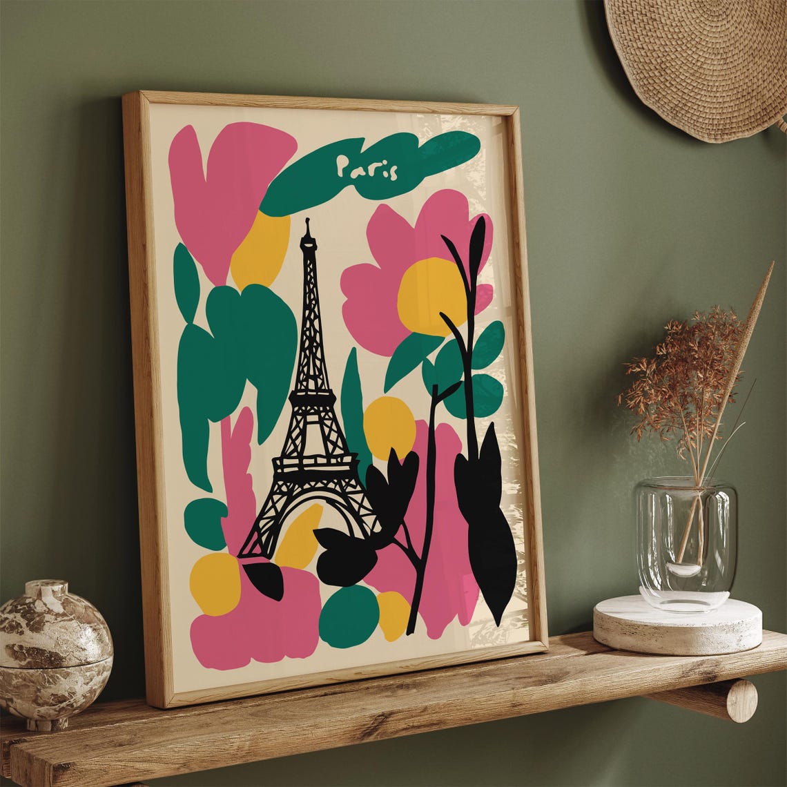 Joyful Abstract Pink Floral Eiffel Tower Paris Floral Poster