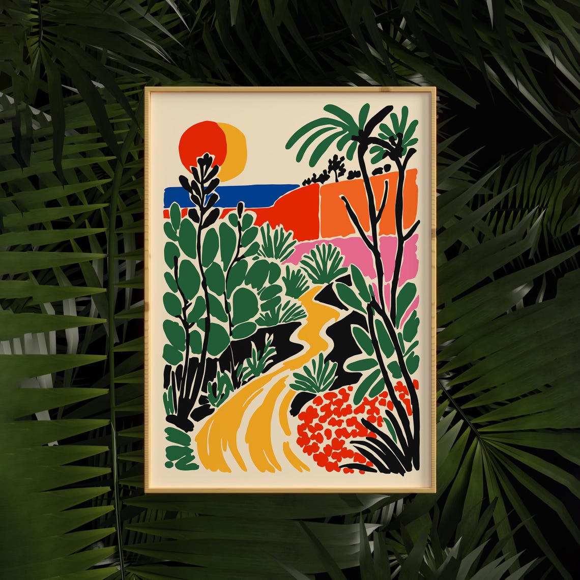 Tropical Jungle Path Colorful Botanical Landscape Art Poster