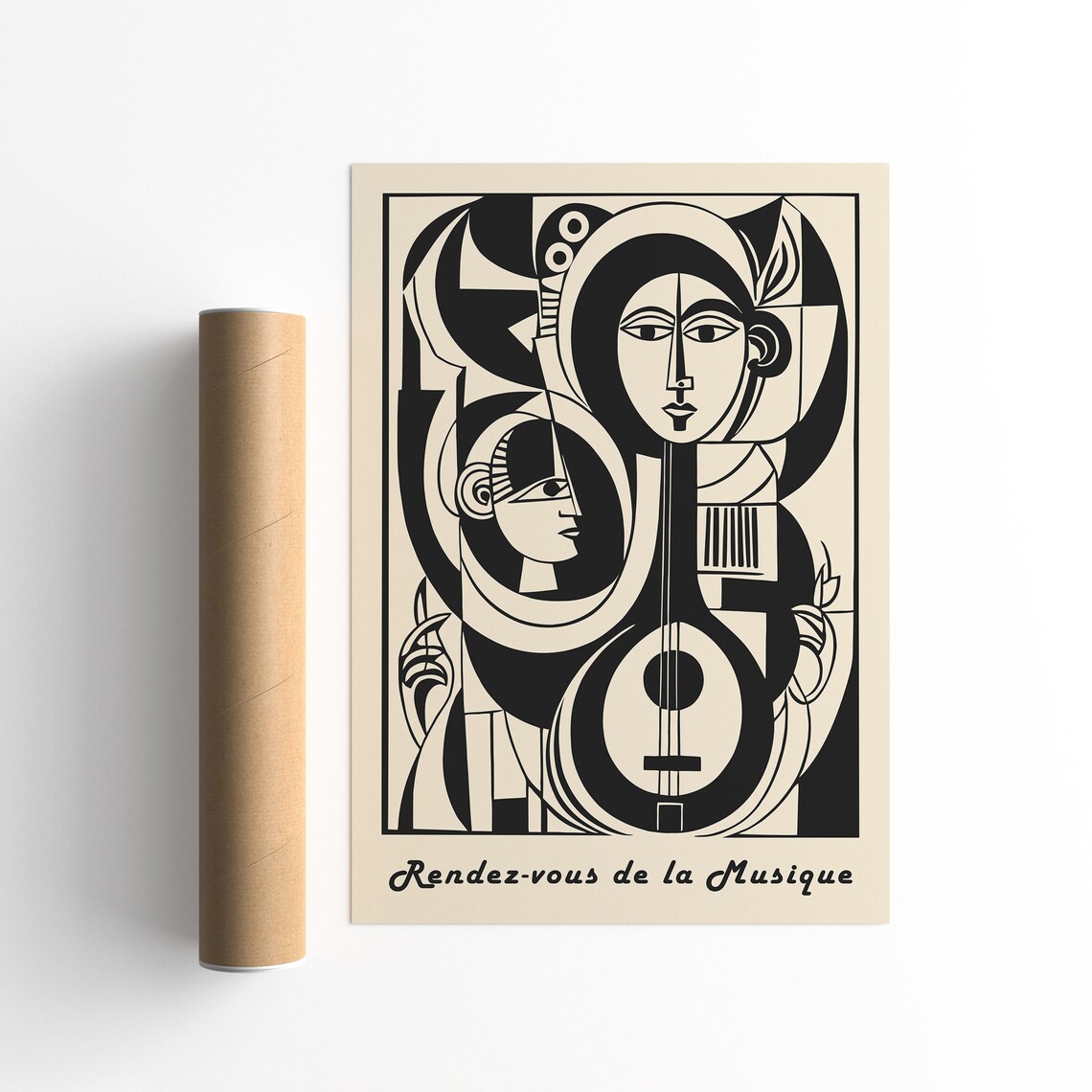 Rendez-vous de la Musique Cubist Black White Music Art Print - Image 5